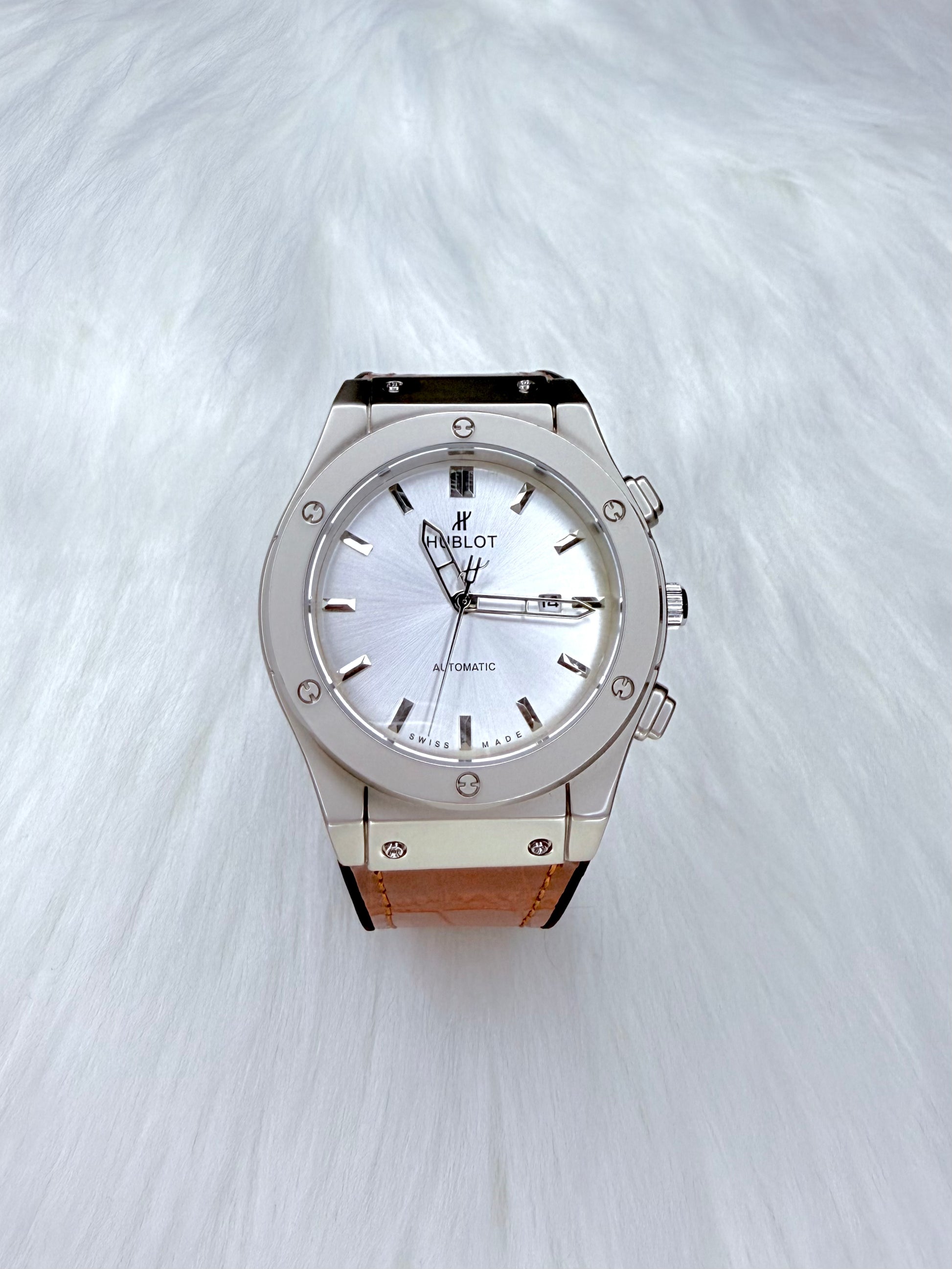 Hublot Classic Fusion Stainless Steel Brown Strap With Silver Dial